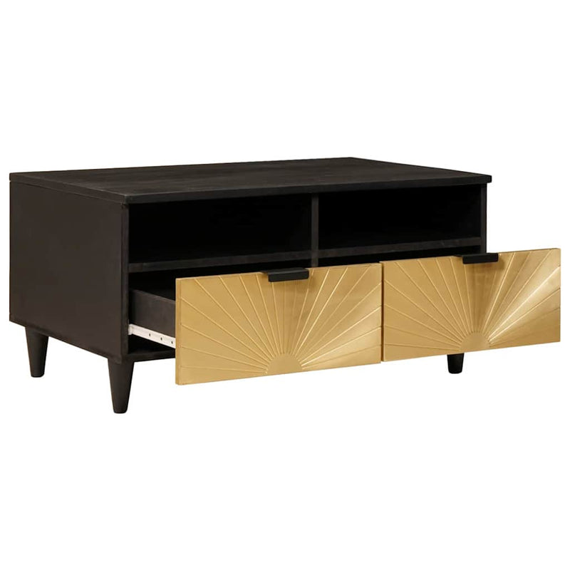 vidaXL Dohányzóasztal Fekete és Arany 80 x 54 x 40 cm tömör mangófa