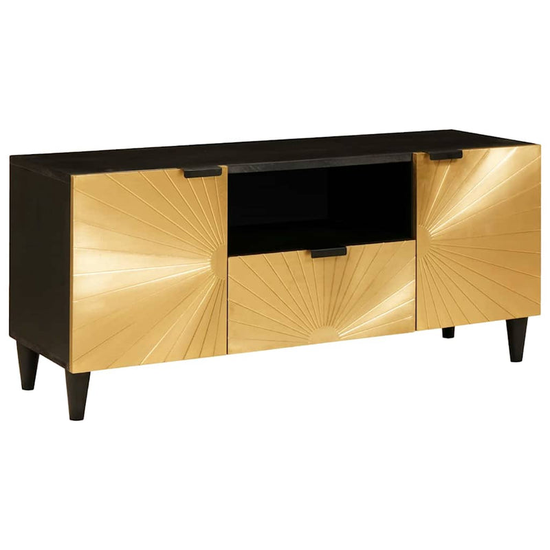 vidaXL TV szekrény Fekete és Arany 105 x 33 x 46 cm tömör mangófa