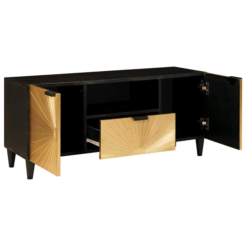 vidaXL TV szekrény Fekete és Arany 105 x 33 x 46 cm tömör mangófa