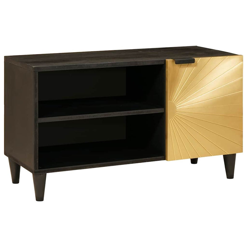 vidaXL TV szekrény Fekete és Arany 80 x 33 x 46 cm tömör mangófa