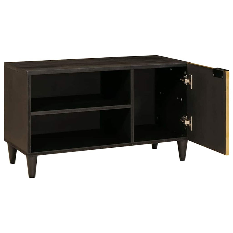 vidaXL TV szekrény Fekete és Arany 80 x 33 x 46 cm tömör mangófa