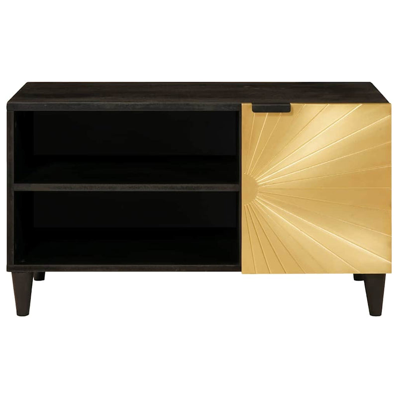 vidaXL TV szekrény Fekete és Arany 80 x 33 x 46 cm tömör mangófa