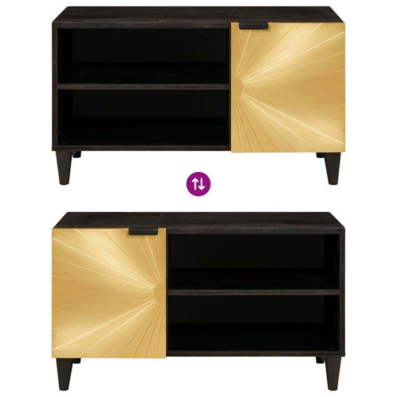 vidaXL TV szekrény Fekete és Arany 80 x 33 x 46 cm tömör mangófa