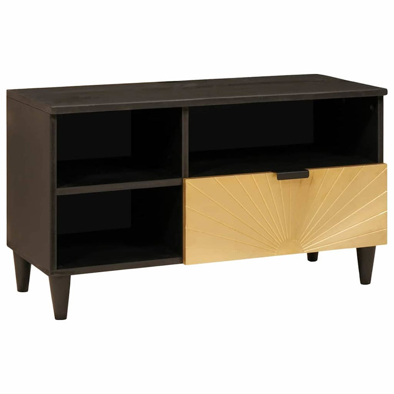 vidaXL TV szekrény Fekete és Arany 80 x 33 x 46 cm tömör mangófa