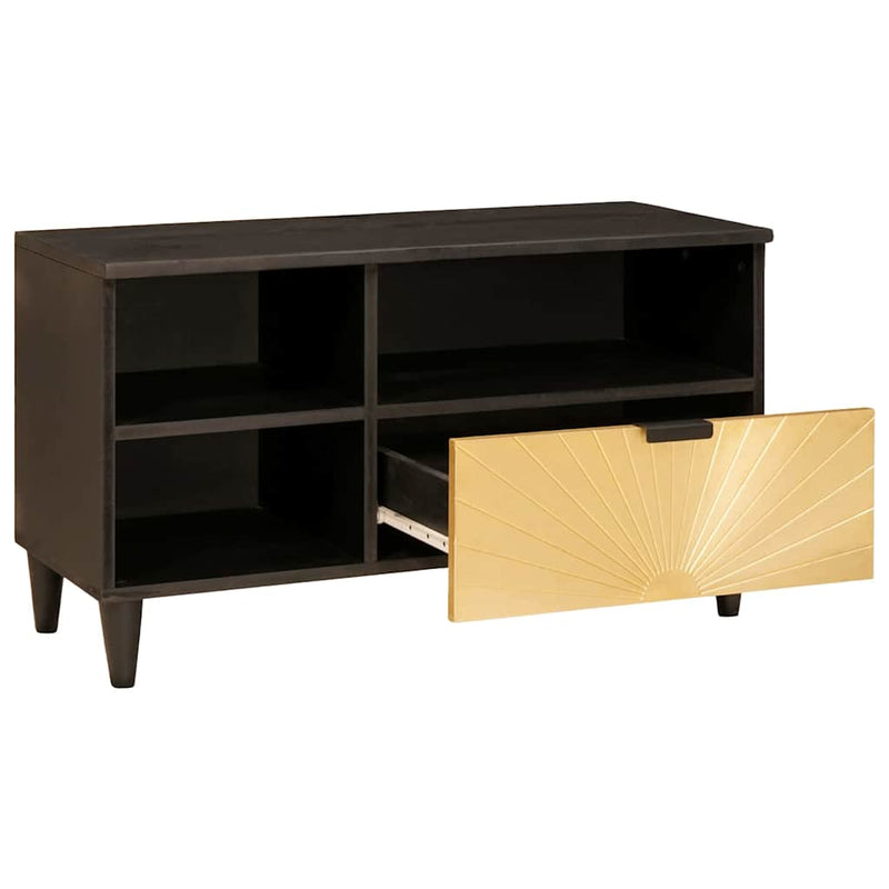vidaXL TV szekrény Fekete és Arany 80 x 33 x 46 cm tömör mangófa