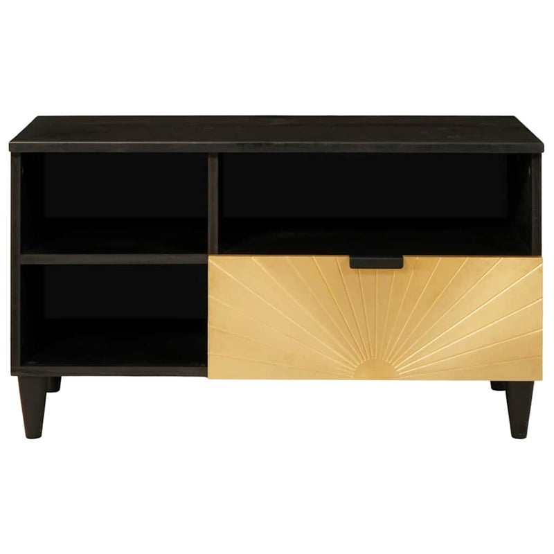 vidaXL TV szekrény Fekete és Arany 80 x 33 x 46 cm tömör mangófa
