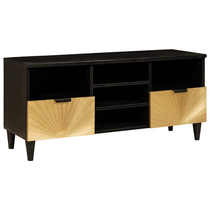 vidaXL TV szekrény Fekete és Arany 100 x 33 x 46 cm tömör mangófa