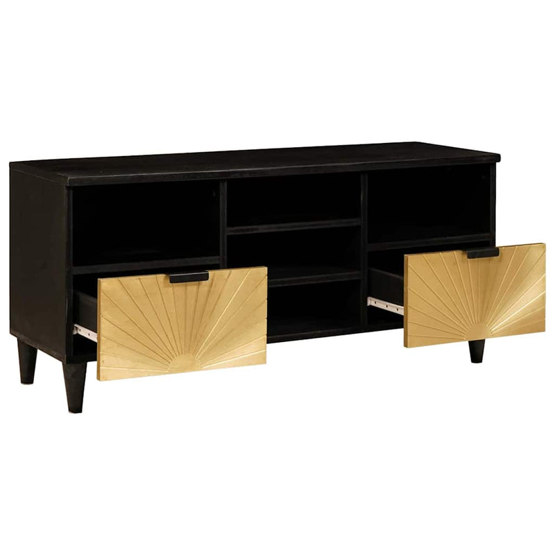 vidaXL TV szekrény Fekete és Arany 100 x 33 x 46 cm tömör mangófa