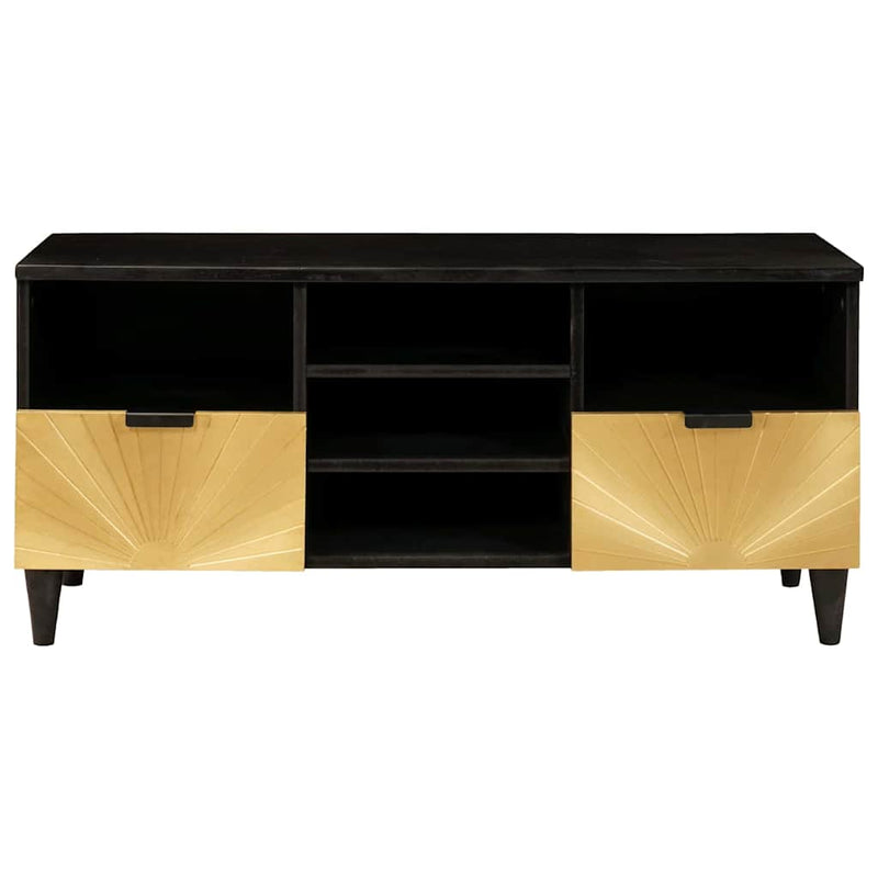 vidaXL TV szekrény Fekete és Arany 100 x 33 x 46 cm tömör mangófa