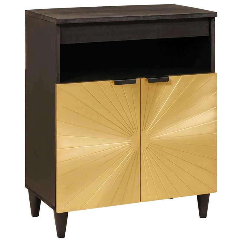 vidaXL Széf polcokkal Fekete és Arany 60 x 33 x 75 cm tömör mangófa