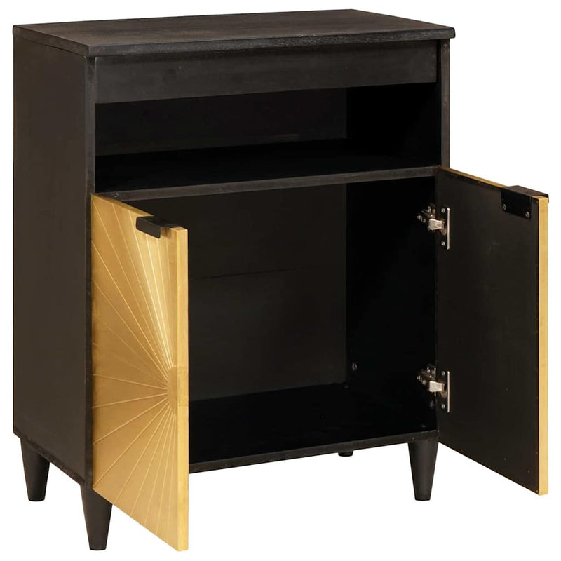vidaXL Széf polcokkal Fekete és Arany 60 x 33 x 75 cm tömör mangófa