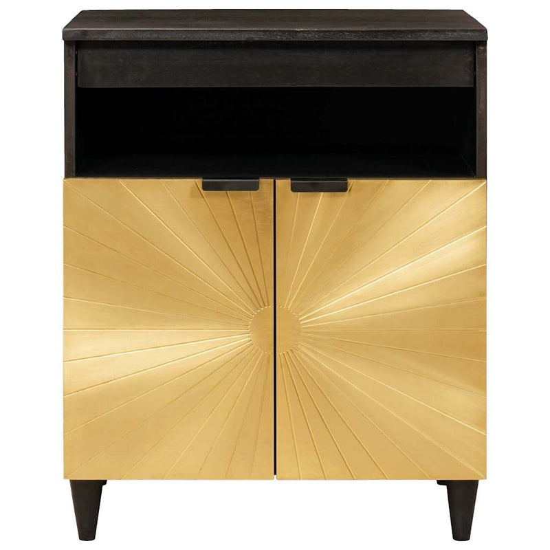vidaXL Széf polcokkal Fekete és Arany 60 x 33 x 75 cm tömör mangófa
