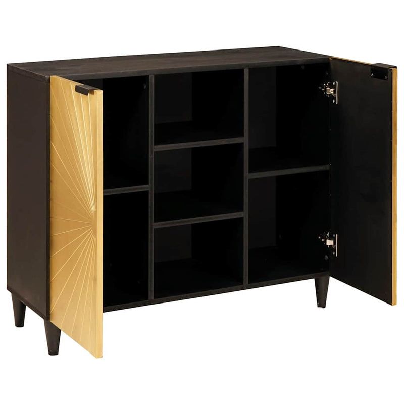 vidaXL Oldalsó szekrény tárolóval Fekete és Arany 90 x 33.5 x 75 cm