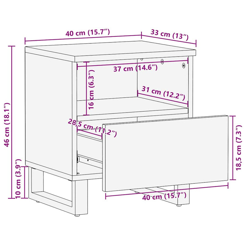 vidaXL Éjjeliszekrény fiókkal Barna 40 x 33 x 46 cm tömör mangófa