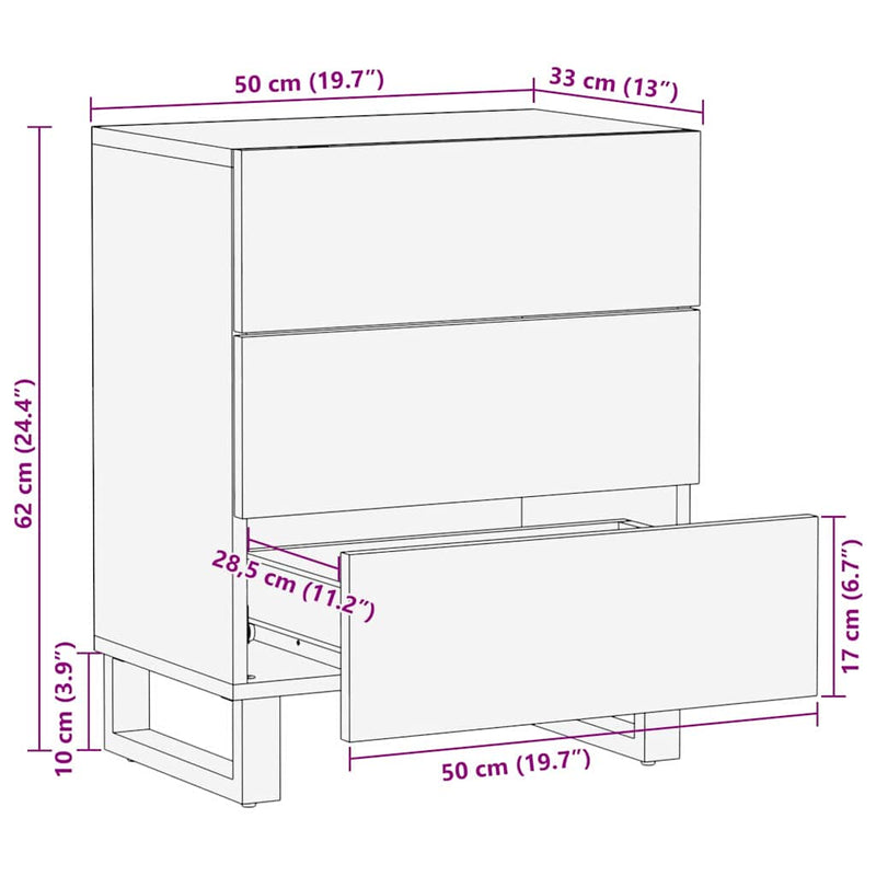 vidaXL Éjjeliszekrény fiókkal Barna 50 x 33 x 60 cm tömör mangófa
