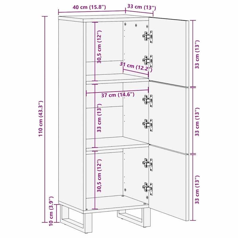 vidaXL Highboard Barna 40 x 33 x 110 cm tömör mangófa