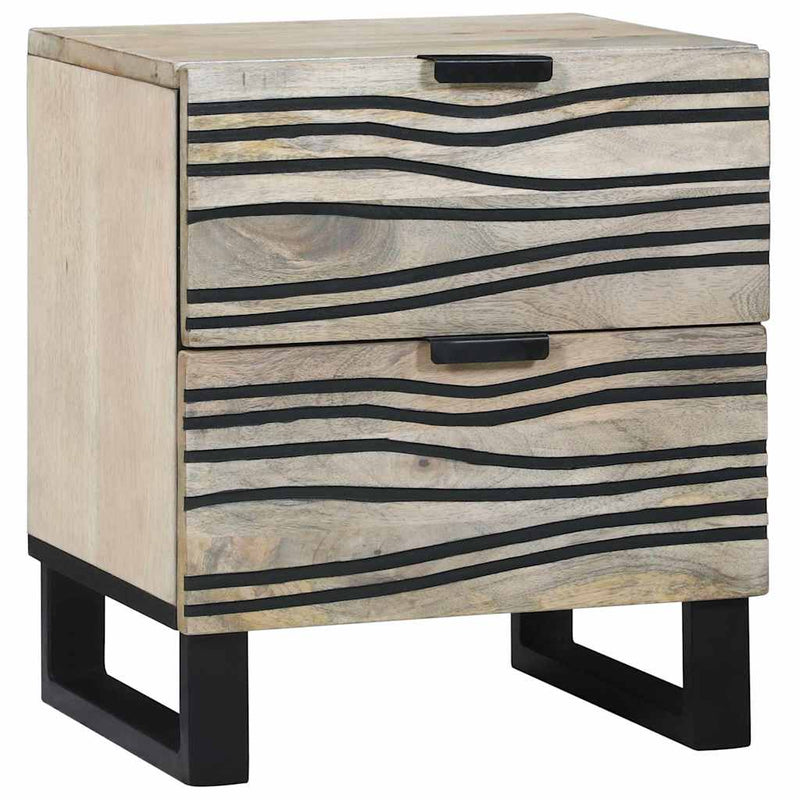 vidaXL Éjjeliszekrény Fehér és fekete 40 x 33 x 46 cm tömör mangófa