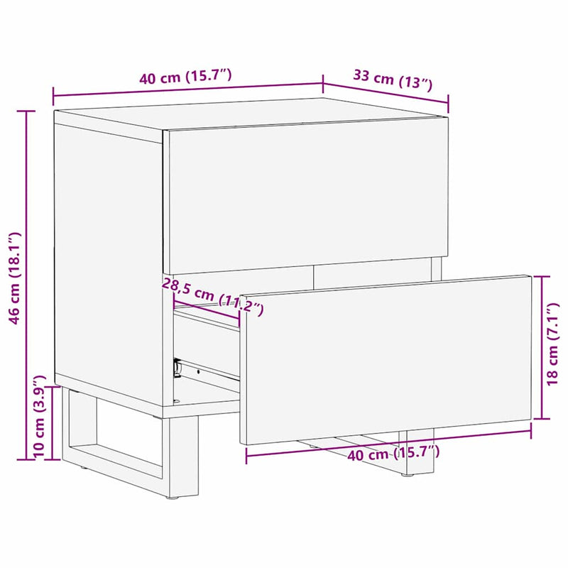 vidaXL Éjjeliszekrény Fehér és fekete 40 x 33 x 46 cm tömör mangófa