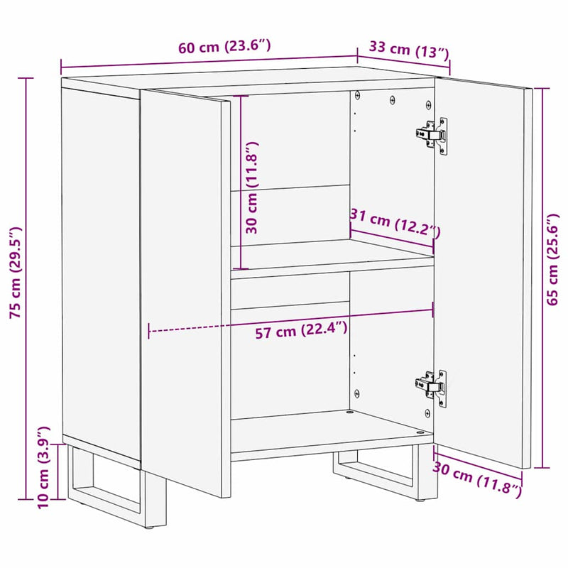 vidaXL Széf Fehér 60 x 33.5 x 75 cm tömör mangófa
