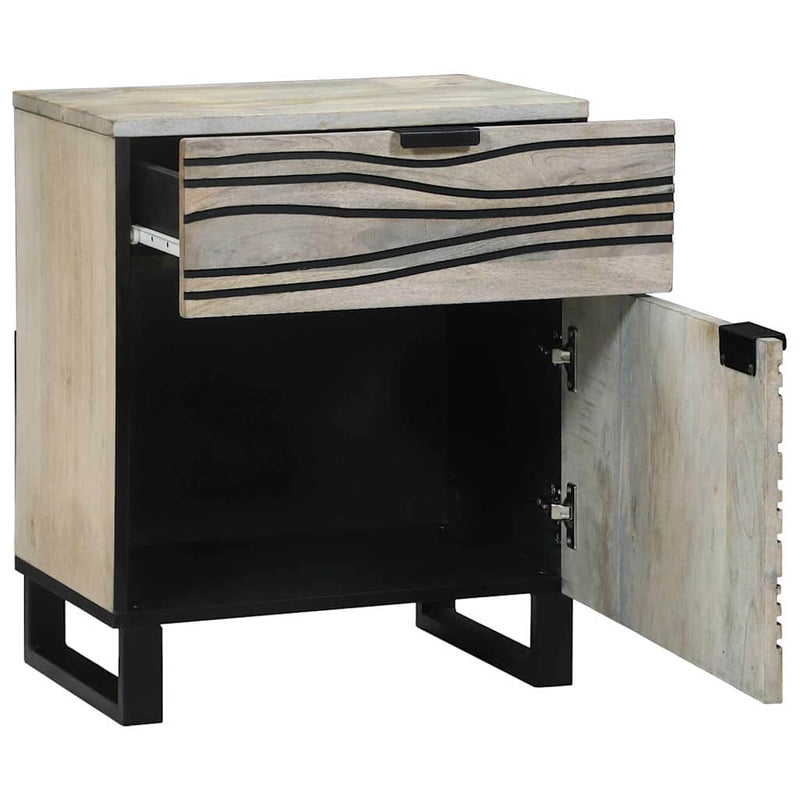 vidaXL Éjjeliszekrény Fehér és fekete 50 x 33 x 60 cm tömör mangófa