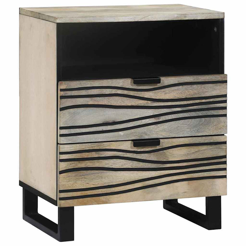vidaXL Éjjeliszekrény Fehér és fekete 50 x 33 x 60 cm tömör mangófa