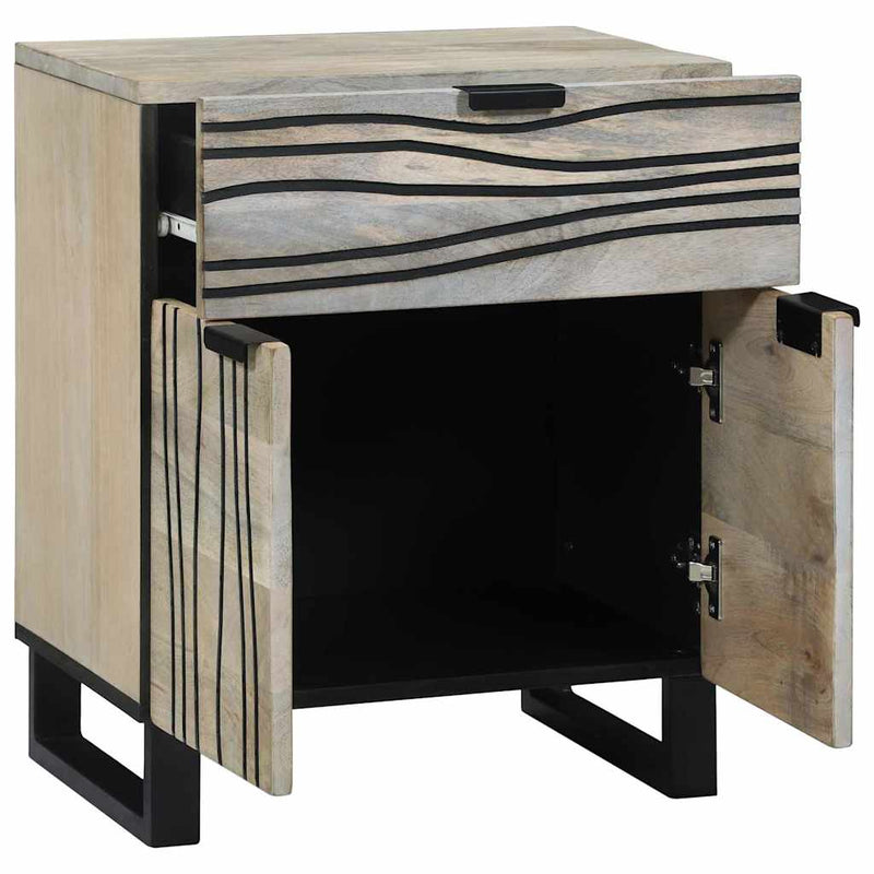 vidaXL Éjjeliszekrény Fehér és fekete 50 x 33 x 60 cm tömör mangófa