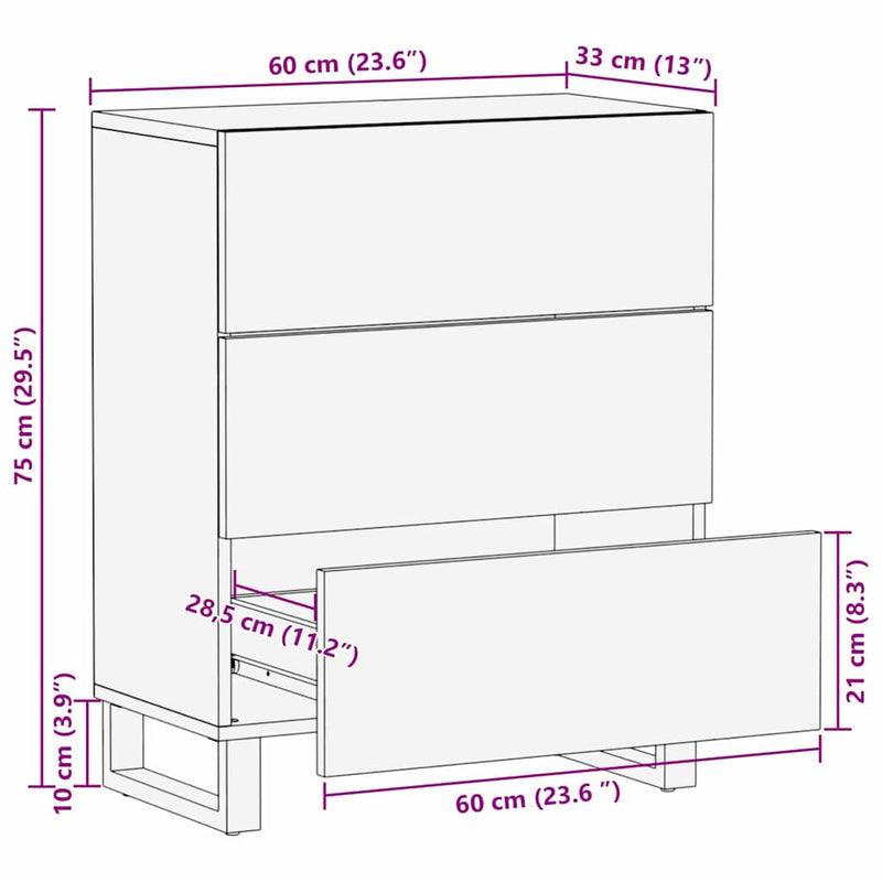 vidaXL Széf fiókkal Barna 60 x 33.5 x 75 cm Tömör mangófa