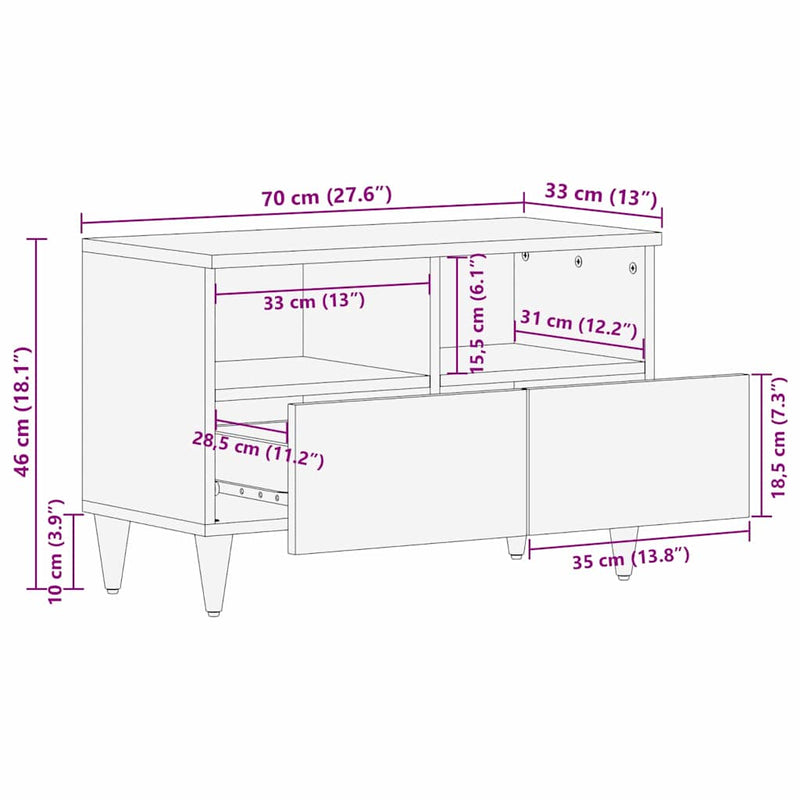 vidaXL TV szekrény fiókkal Világosbarna 70 x 33 x 46 cm tömör mangófa