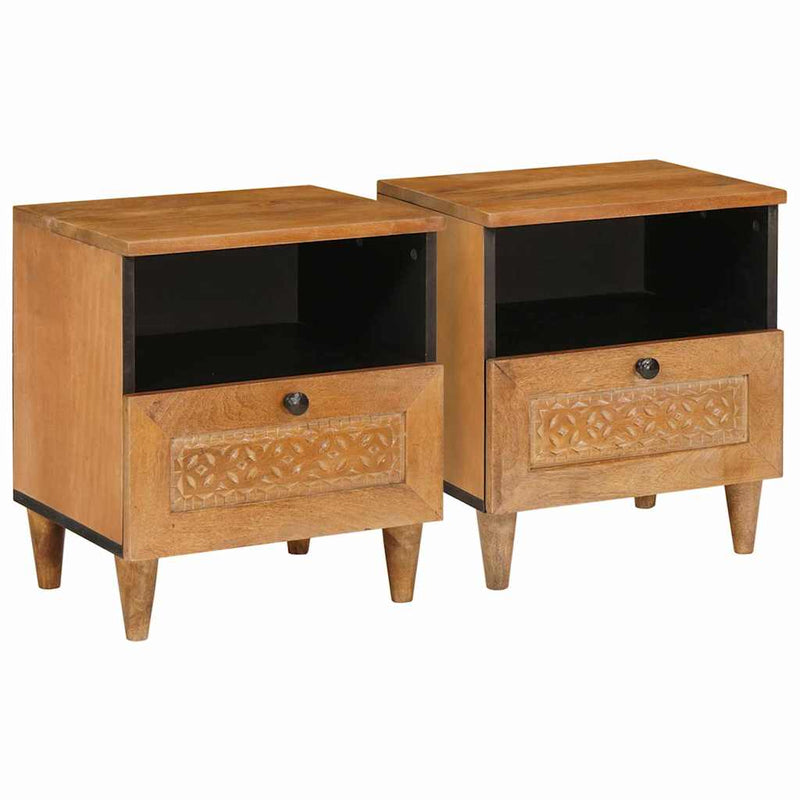 vidaXL Éjjeli asztal 2 pcs Világosbarna 40 x 33 x 46 cm tömör mangófa