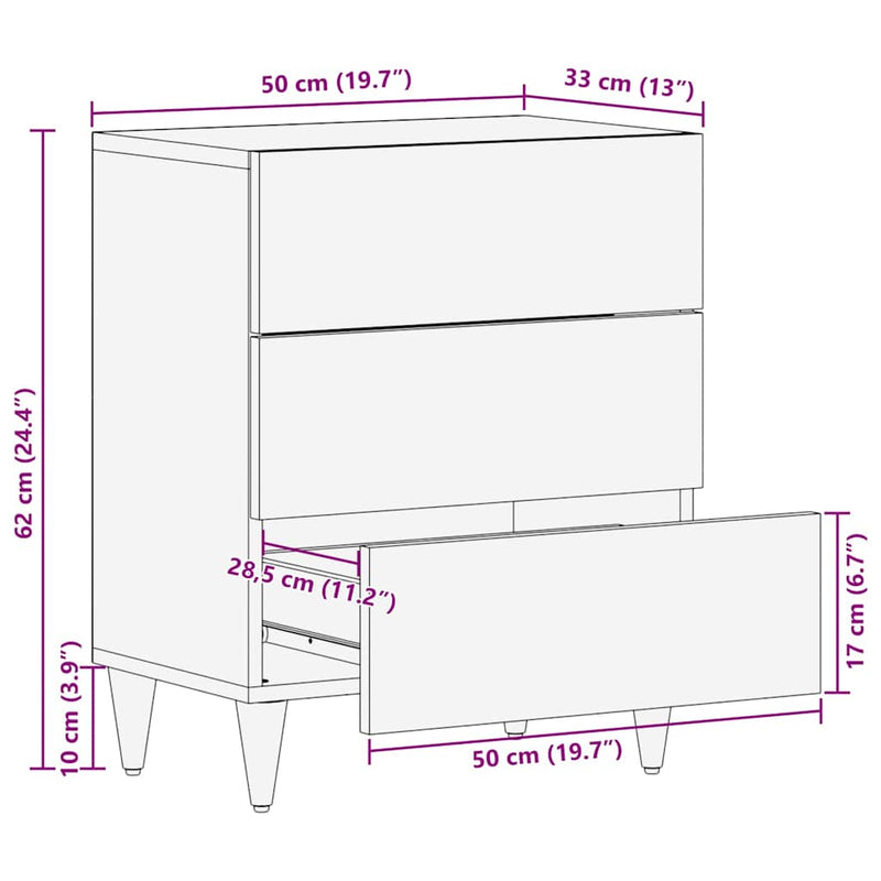 vidaXL Éjjeli asztal Világosbarna 50 x 33 x 60 cm tömör mangófa