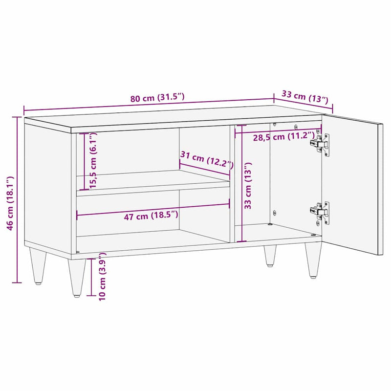 vidaXL TV szekrény ajtóval Világosbarna 80 x 33 x 46 cm tömör mangófa