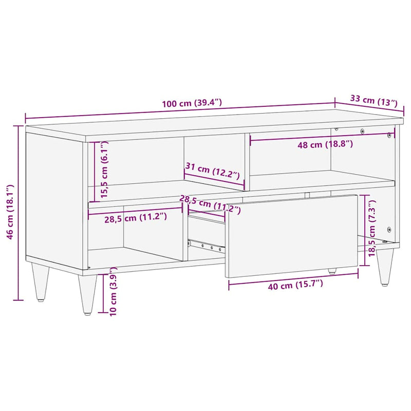 vidaXL TV szekrény fiókkal Világosbarna 105 x 33 x 46 cm tömör mangófa