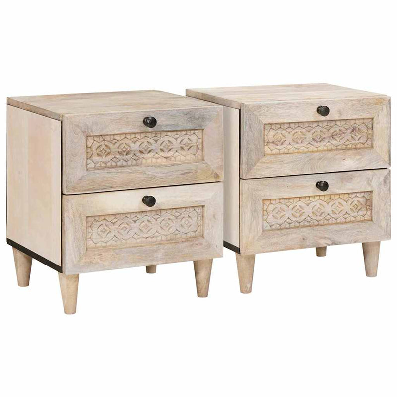 vidaXL Éjjeli asztal fiókkal 2 pcs Bézs 40 x 33 x 46 cm tömör mangófa