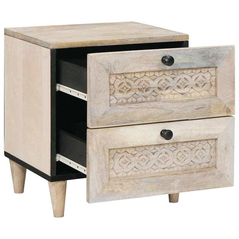 vidaXL Éjjeli asztal fiókkal 2 pcs Bézs 40 x 33 x 46 cm tömör mangófa