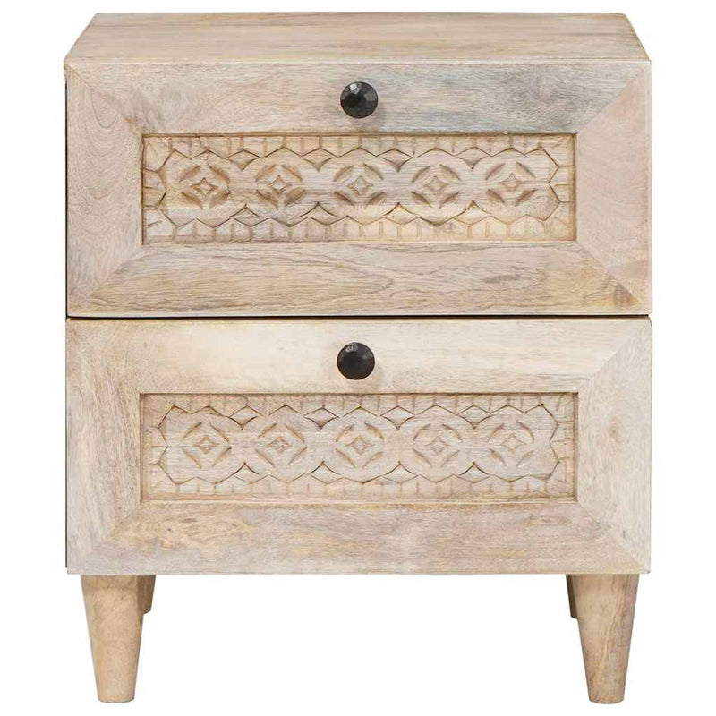 vidaXL Éjjeli asztal fiókkal 2 pcs Bézs 40 x 33 x 46 cm tömör mangófa