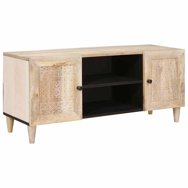 vidaXL TV szekrény polcokkal Fehér 105 x 33 x 46 cm tömör mangófa