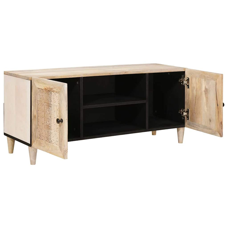 vidaXL TV szekrény polcokkal Fehér 105 x 33 x 46 cm tömör mangófa