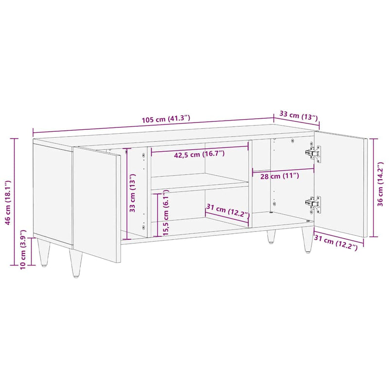 vidaXL TV szekrény polcokkal Fehér 105 x 33 x 46 cm tömör mangófa