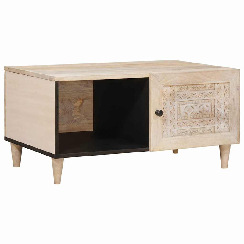 vidaXL Dohányzóasztal polcokkal Bézs 80 x 50 x 40 cm tömör mangófa