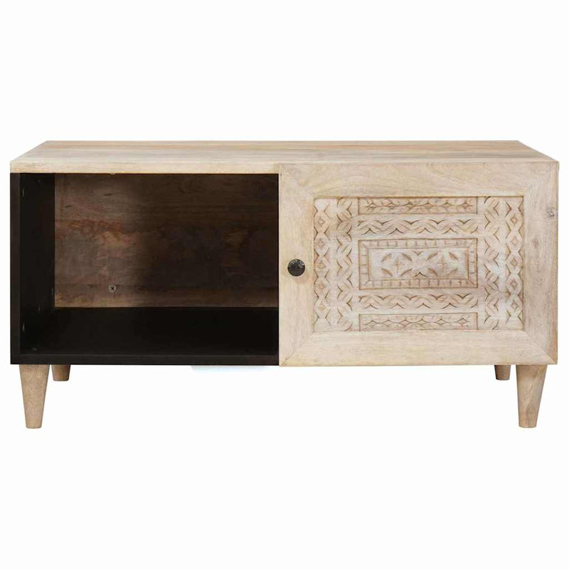 vidaXL Dohányzóasztal polcokkal Bézs 80 x 50 x 40 cm tömör mangófa