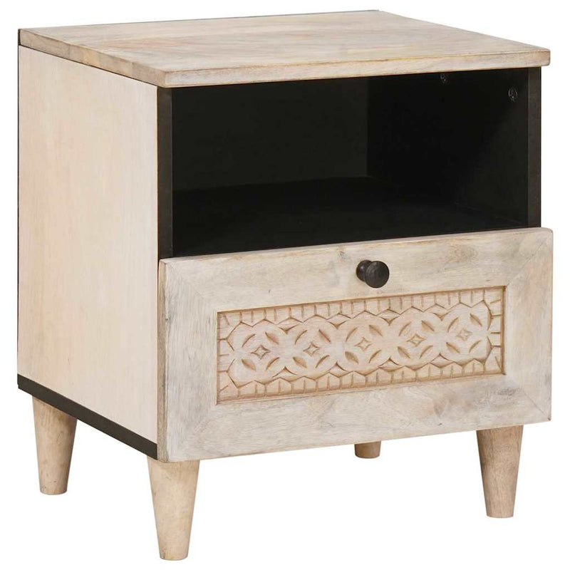 vidaXL Éjjeli asztal fiókkal Bézs 40 x 33 x 46 cm tömör mangófa