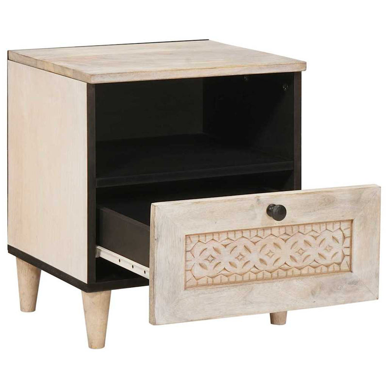 vidaXL Éjjeli asztal fiókkal Bézs 40 x 33 x 46 cm tömör mangófa