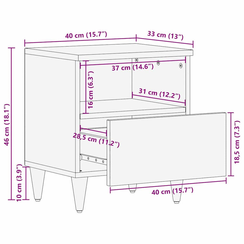 vidaXL Éjjeli asztal fiókkal Bézs 40 x 33 x 46 cm tömör mangófa