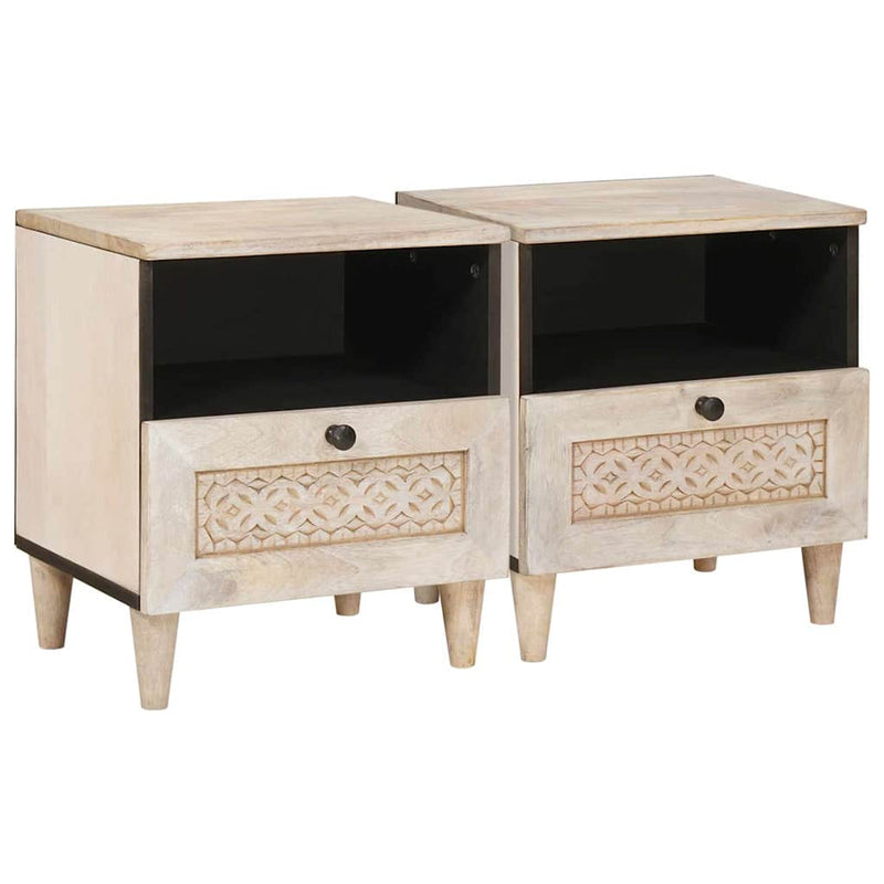 vidaXL Éjjeli asztal fiókkal 2 pcs Bézs 40 x 33 x 46 cm tömör mangófa