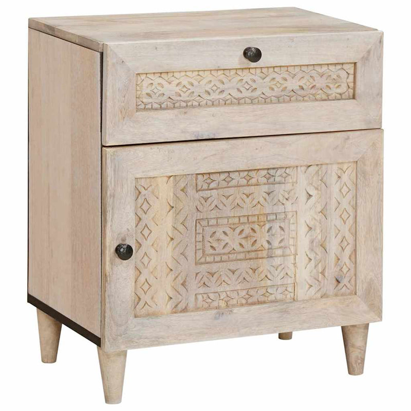 vidaXL Éjjeli asztal fiókkal Bézs 50 x 33 x 60 cm tömör mangófa
