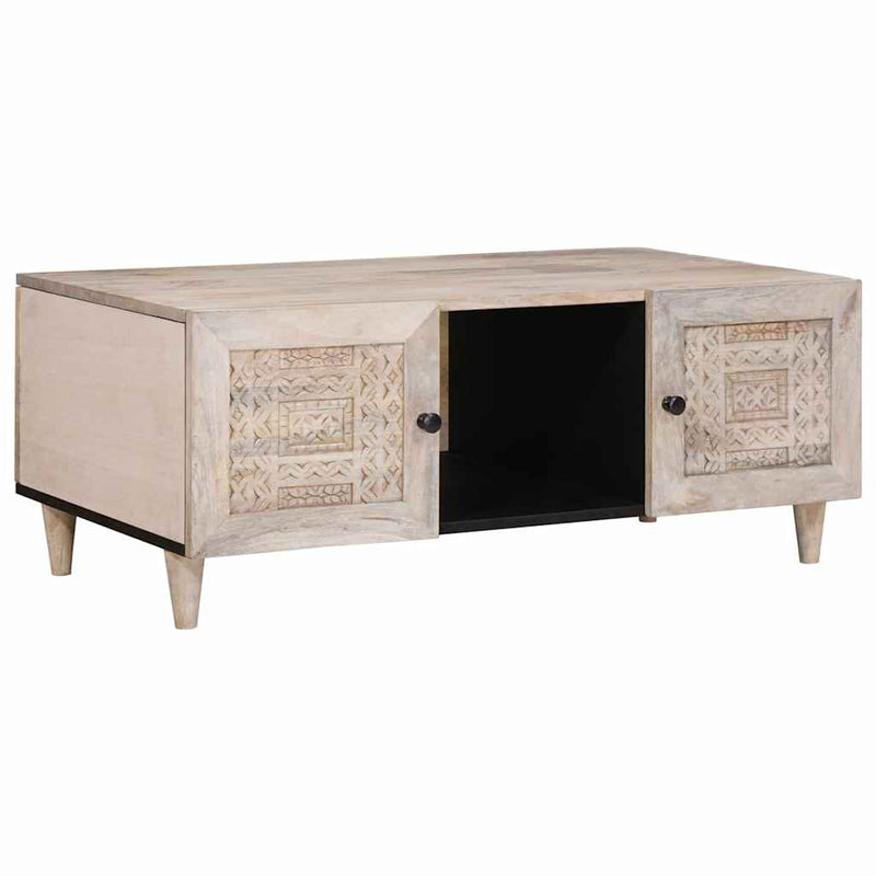 vidaXL Dohányzóasztal polcokkal Bézs 100 x 54 x 40 cm tömör mangófa