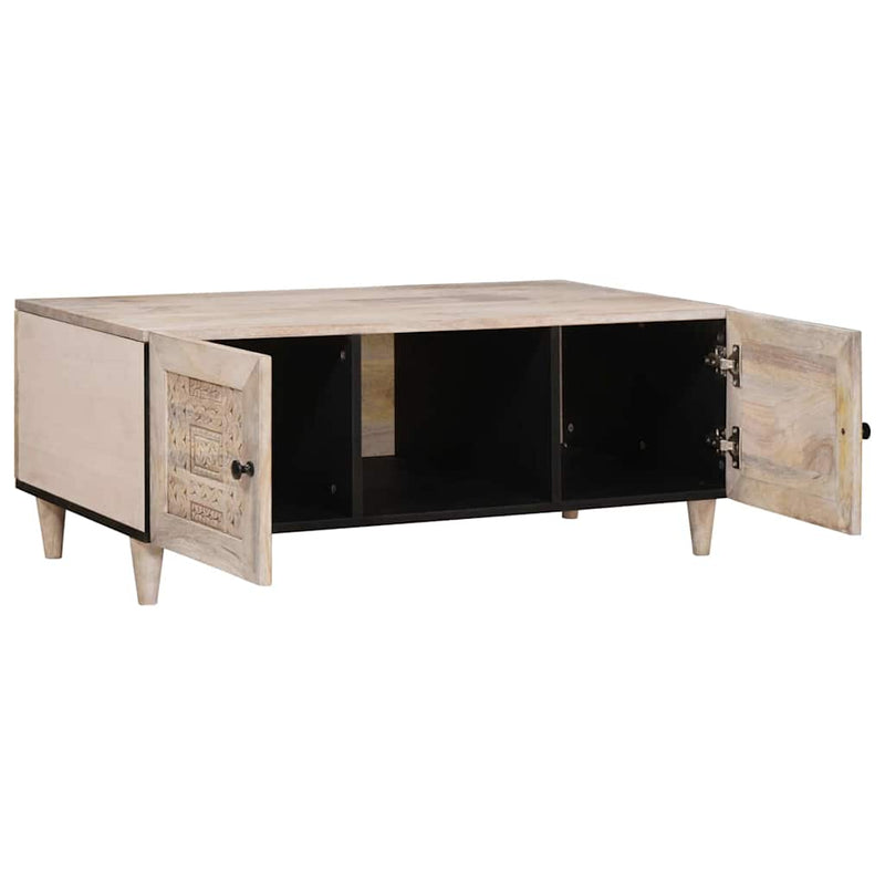 vidaXL Dohányzóasztal polcokkal Bézs 100 x 54 x 40 cm tömör mangófa