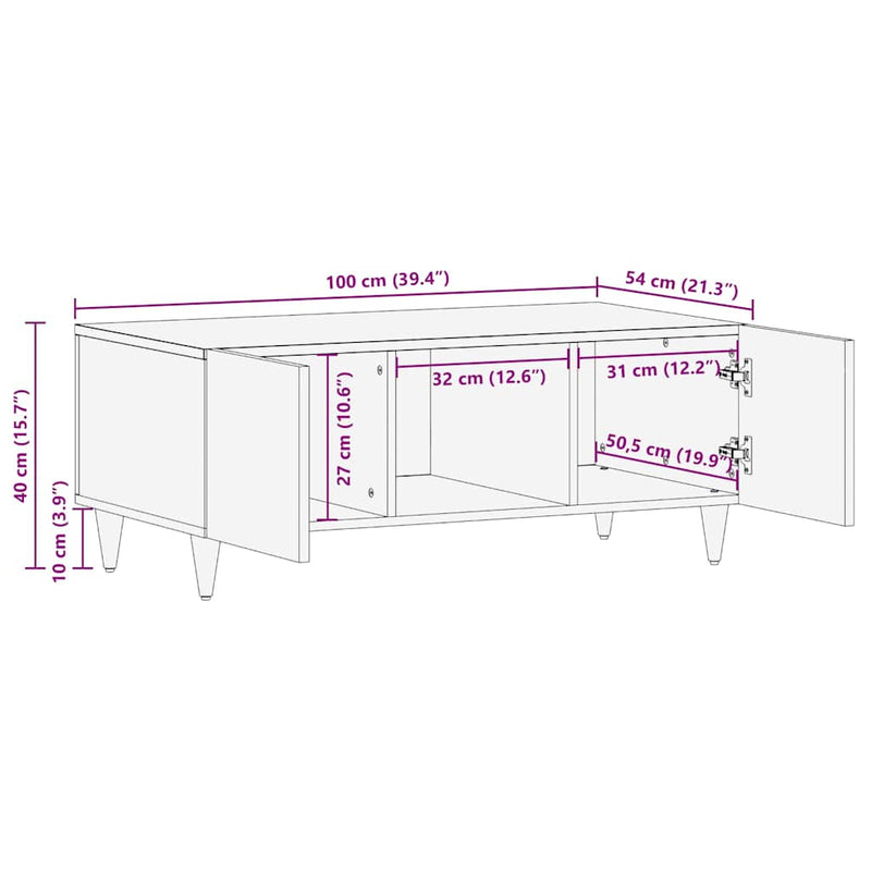 vidaXL Dohányzóasztal polcokkal Bézs 100 x 54 x 40 cm tömör mangófa