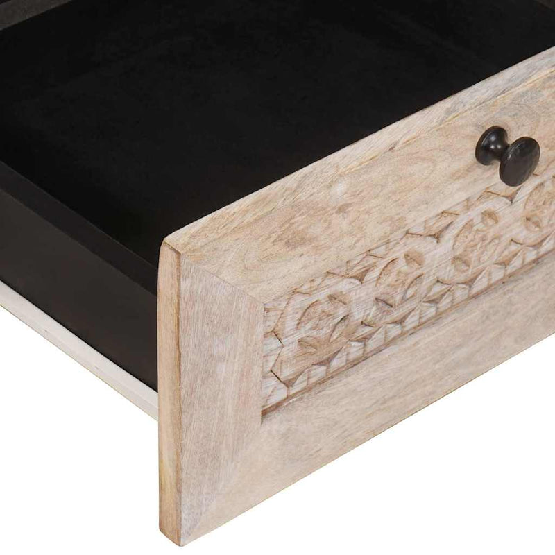 vidaXL Dohányzóasztal fiókkal Fehér 80 x 54 x 40 cm tömör mangófa