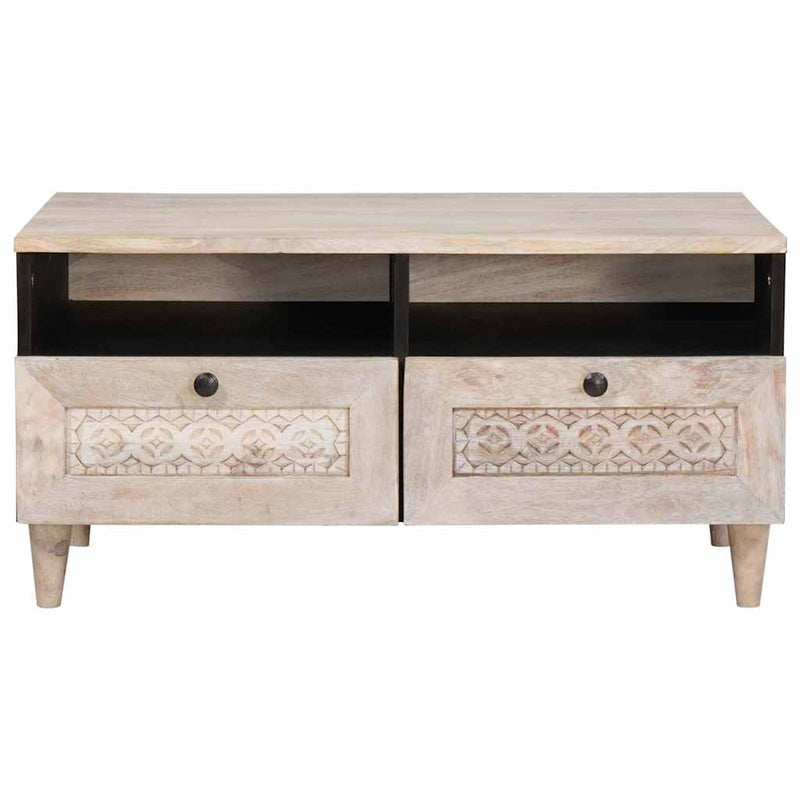 vidaXL Dohányzóasztal fiókkal Fehér 80 x 54 x 40 cm tömör mangófa